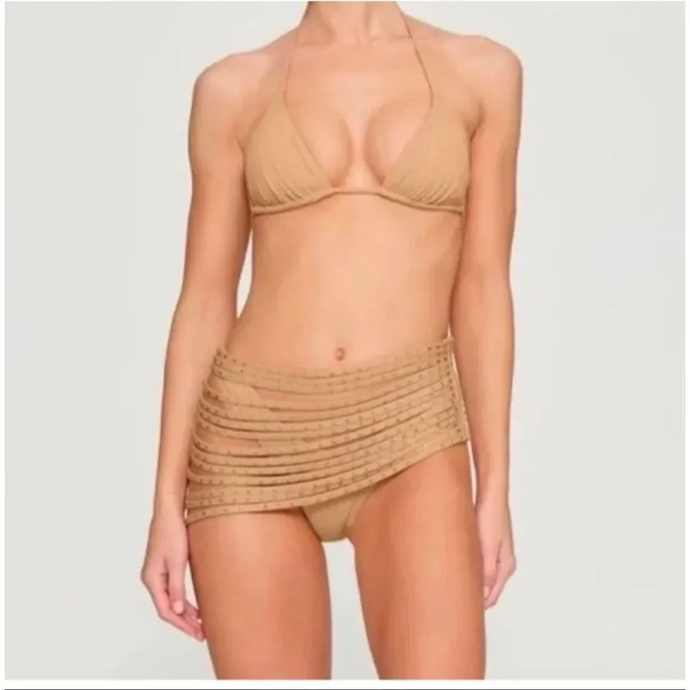 NWT SKIMS Rhinestone Swim Sarong Cover-Up Cocoa Crystal Wrap Skirt Size Small